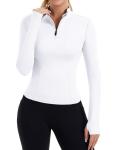 ZHENWEI Compression Shirts Woman Long Sleeve 1/4 Zip Workout Jacket Quick Dry Running Golf Polo Yoga Tops Athletic Fall Outfits 2025 (White,M)