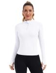 ZHENWEI Compression Shirts Woman Long Sleeve 1/4 Zip Workout Jacket Quick Dry Running Golf Polo Yoga Tops Athletic Fall Outfits 2025 (White,M)