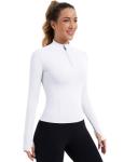 ZHENWEI Compression Shirts Woman Long Sleeve 1/4 Zip Workout Jacket Quick Dry Running Golf Polo Yoga Tops Athletic Fall Outfits 2025 (White,M)