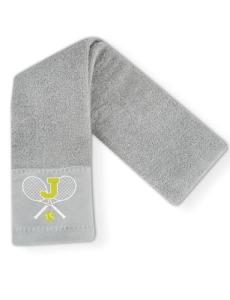 CybGene Embroidered Tennis Towel, Funny Tennis Gift for Men, Women & Lovers, Soft & Absorbent, Gray, Initial J