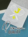 CybGene Embroidered Tennis Towel, Funny Tennis Gift for Men, Women & Lovers, Soft & Absorbent, Gray, Initial J