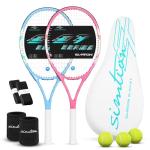 SIMTION 27 Inch Tennis Rackets Set, 2 Player Pre-StrungTennis Racquets for Adults, 2 Overgrip Tapes, 3 Balls, 2 Wristbands and Carrying Bag, for Beginner and Professional (Pink & Blue)