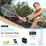 SIMTION 27 Inch Tennis Rackets Set, 2 Player Pre-StrungTennis Racquets for Adults, 2 Overgrip Tapes, 3 Balls, 2 Wristbands and Carrying Bag, for Beginner and Professional (Pink & Blue)