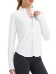 baleaf Women's Sun Shirts UPF50+ Half 1/4 Zip Shirt Rash Guard Long Sleeves SPF Lightweight Clothing UV Protection Hiking Top Ultra White L