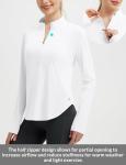 baleaf Women's Sun Shirts UPF50+ Half 1/4 Zip Shirt Rash Guard Long Sleeves SPF Lightweight Clothing UV Protection Hiking Top Ultra White L