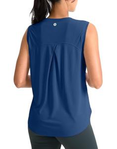 SANTINY Women's Sleeveless Workout Tops Breathable Lightweight Active Tennis Yoga Shirts Athletic Running Tank Tops for Women (Blue_L)
