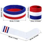 Skylety 5 Pcs Striped Sweatband Sock Set Wrist Sweatband Headband High Striped Headband for Men Women Sports 80s Party(White, Blue and Red)