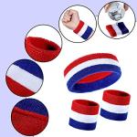 Skylety 5 Pcs Striped Sweatband Sock Set Wrist Sweatband Headband High Striped Headband for Men Women Sports 80s Party(White, Blue and Red)