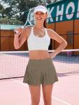 Eayouko Pleated Tennis Skirt for Women with Shorts Women's Skirts High Waisted Golf Skirts Workout Athletic Skort Skorts Dark Khaki