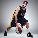 Skylety 5 Pcs Striped Sweatband Sock Set Wrist Sweatband Headband High Striped Headband for Men Women Sports 80s Party(White, Blue and Red)