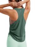 CRZ YOGA Pima Cotton Ruched Side Tank Tops for Women - Workout Athletic Casual Racerback Crewneck Loose Sleeveless Shirts Graphite Green Medium