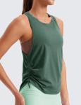 CRZ YOGA Pima Cotton Ruched Side Tank Tops for Women - Workout Athletic Casual Racerback Crewneck Loose Sleeveless Shirts Graphite Green Medium
