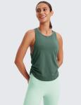 CRZ YOGA Pima Cotton Ruched Side Tank Tops for Women - Workout Athletic Casual Racerback Crewneck Loose Sleeveless Shirts Graphite Green Medium