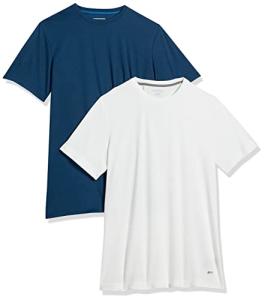 Amazon Essentials T-Shirts For Men, Active Performance Tech, Available in Big & Tall, Pack of 2, Navy/White, Large