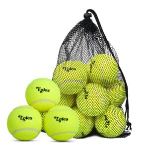 12 Packs Tennis Balls for Training and Pets, High Elasticity Practice Tennis Balls with Mesh Bag for Transport and Beginner Exercise, Durable Dog Playing Ball Set Multi-Pack Colored Balls Yellow