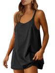 ANRABESS Women Athletic Dress Summer Tennis Workout Active Sports Mini Romper Dress Built in Shorts Travel Vacation Clothes Black X-Smal
