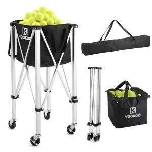 YooKoo Tennis Ball Hopper for 150 Balls, Tennis Ball Basket for Serve Training, Foldable Tennis Ball Cart with Storage Bag, Portable Pickleball Baseball Hopper Basket