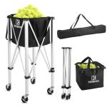 YooKoo Tennis Ball Hopper for 150 Balls, Tennis Ball Basket for Serve Training, Foldable Tennis Ball Cart with Storage Bag, Portable Pickleball Baseball Hopper Basket