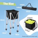 YooKoo Tennis Ball Hopper for 150 Balls, Tennis Ball Basket for Serve Training, Foldable Tennis Ball Cart with Storage Bag, Portable Pickleball Baseball Hopper Basket