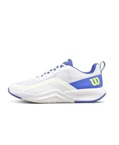 WILSON Rush Pro Lite Men's Tennis Shoes, White/Amparo Blue/Safety Yellow, 10