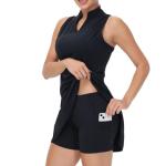 Womens Tennis Golf Dress Workout Athletic Active Sports Sleeveless Polo Mini Short Dresses with Shorts Underneath Pockets Matching 2 Piece Sets Outfits Cute Trendy Lounge Clothes Casual Summer Black L