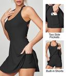 Heathyoga Tennis Dress with Built in Shorts and Bra for Women Summer Cut Out Twisted Golf Workout Athletic Dress Black