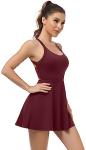 Womens Workout Tennis Dress with Built in Shorts and Bra Athletic Golf Activewear for Exercise Burgundy