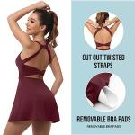 Womens Workout Tennis Dress with Built in Shorts and Bra Athletic Golf Activewear for Exercise Burgundy