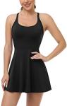 Womens Workout Tennis Dress with Built in Shorts and Bra Athletic Golf Activewear for Exercise Black Medium