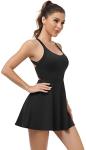 Womens Workout Tennis Dress with Built in Shorts and Bra Athletic Golf Activewear for Exercise Black Medium