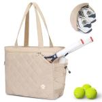 KAVIGOR Tennis Tote Bag with Shoe Compartment - Extra-Large Quilted Pickleball Bag Holds 2-4 Rackets, Water-Resistant & Lightweight for Men & Women