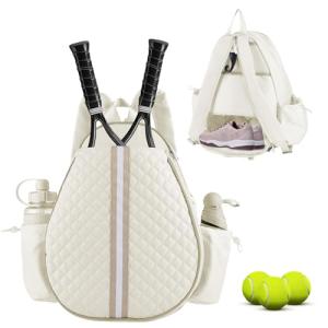 Lufstd Tennis Bags for Women with Ventilated Shoe Compartment, Quilted Tennis Sling Crossbody Backpack with Hook, Water Resistant Tennis Racket Bags Suitable for Pickleball Badminton