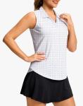 G Gradual Sleeveless Golf Shirts for Women Collared V Neck Tennis Tank Top Cooling Polo UPF 50+ Quick Dry Lightweight, Black Dot, Medium