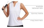 Obla Women's Sleeveless Golf Shirt V-Neck Lightweight Quick Dry Tennis Tank Tops Polo Shirts for Women(A White_M)