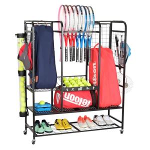 Mythinglogic Tennis Bag Storage Rack, Tennis Racket and Ball Organizer, Tennis Equipment Holder for Garage