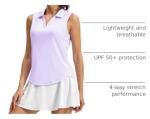 TBMPOY Womens Golf Shirts Sleeveless Collared Tank Top Polor UPF 50+ Quick Dry Tennis V-Neck Ladies Sports Light Purple M