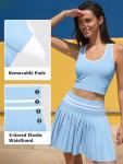 ATTRACO Tennis Skirt Set Golf Dresses with Shorts Underneath Seamless Pickleball Outfit Light Blue S