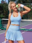 ATTRACO Tennis Skirt Set Golf Dresses with Shorts Underneath Seamless Pickleball Outfit Light Blue S