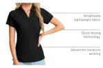Women's Polo Shirts Short Sleeve Quick Dry UPF 50+ Sun Protection Business Casual Collared Shirt Tennis Golf Shirt Work Tops (BK XL) Black-Xin