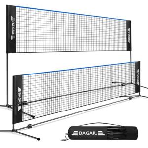 BAGAIL Badminton Net, Foldable Sports Net 10 FT/ 14 FT/ 17 FT Wide, Height Adjustable Net Set with Carry Bag for Tennis, Pickleball or Pool Volleyball - 10ft, Blue