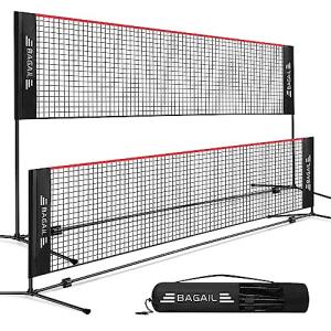 BAGAIL Badminton Net, Foldable Sports Net 10 FT/ 14 FT/ 17 FT Wide, Height Adjustable Net Set with Carry Bag for Tennis, Pickleball or Pool Volleyball - 10ft, Red