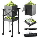 wasoyun Tennis Ball Hopper with Wheels - Height Adjustable Foldable Tennis Ball Basket with Storage Bag Ball Candy for 150 Pickleball & Tennis