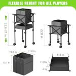 wasoyun Tennis Ball Hopper with Wheels - Height Adjustable Foldable Tennis Ball Basket with Storage Bag Ball Candy for 150 Pickleball & Tennis