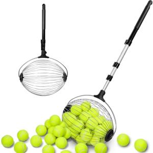 Netrix Tennis Balls Hoppers, 30-58" Golf Ball Retriever Telescopic Tennis Ball Picker Upper Machine for Up to 40 Tennis Balls, No Bending Over Quick Rolling Picker for 1.5"-3" Balls