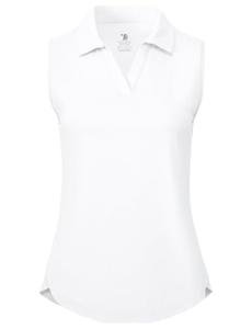 BGOWATU Women's Sleeveless Golf Polo Shirts Collared V Neck Tennis Tops Dry Fit UPF 50+ Workout Tank Lightweight White M