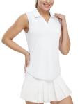 BGOWATU Women's Sleeveless Golf Polo Shirts Collared V Neck Tennis Tops Dry Fit UPF 50+ Workout Tank Lightweight White M