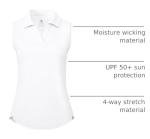 BGOWATU Women's Sleeveless Golf Polo Shirts Collared V Neck Tennis Tops Dry Fit UPF 50+ Workout Tank Lightweight White M