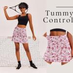 Ekouaer Skort Golf Skirts for Women Tennis Athletic Skirt Inner Shorts Pocket Floral Running Workout Sports Skorts,Pink Floral Large