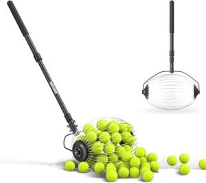 NEEWER Tennis Ball Hopper, 30-58"/77-148cm Telescopic Golf Ball Retriever Pickleball Picker Upper, Rolling Collector Basket Holder Roller for 1.5"-3" Balls, Training Accessories & Equipment, TB01S