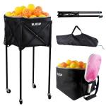ELKCIP Portable Pickleball & Tennis Ball Hopper with Wheels, Foldable Sports Balls Teaching Cart, Lightweight Softball Caddy, Large Capacity Baseball Basket Carrier for Training